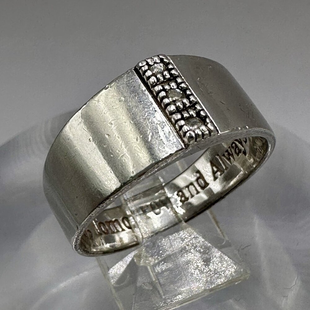 Today Tomorrow Always Men’s Ring Band Promise BGE Sterling Silver Diamonds S 9¼